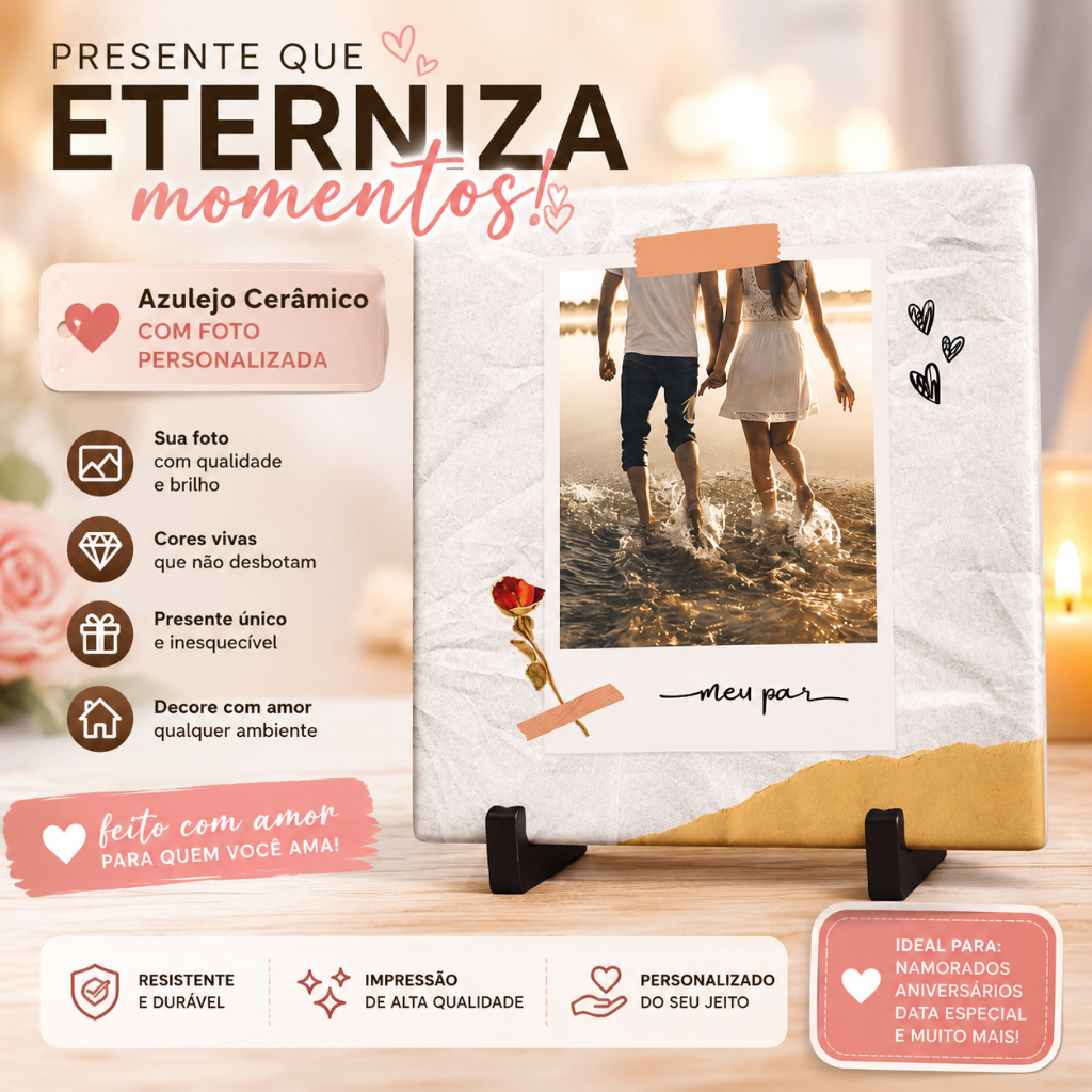 AZULEJO PERSONALIZADO DIA DOS NAMORADOS | PRESENTE CRIATIVO | AZULEJO COM FOTO | AMOR