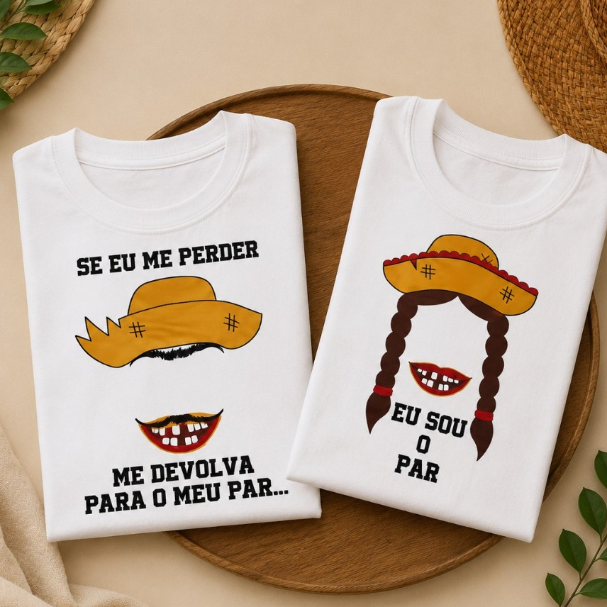 Kit Camisetas Juninas para Casal Engraçadas São João Roupa Combinando Casal Festa Caipira