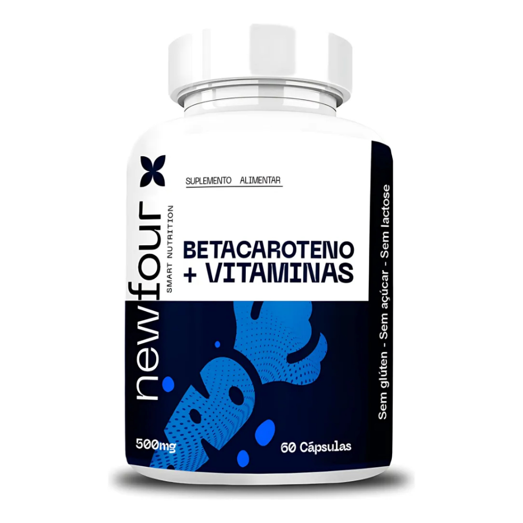 Betacaroteno New Four 60 Cápsulas + Vitaminas A C D E Antioxidante Pele e Imunidade