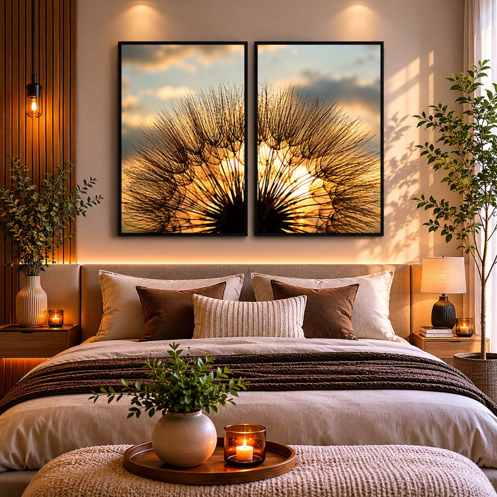 Quadro Decorativo Dente de Leão 2 Telas 60x90cm Sala Quarto Escritório Decoração Moderna
