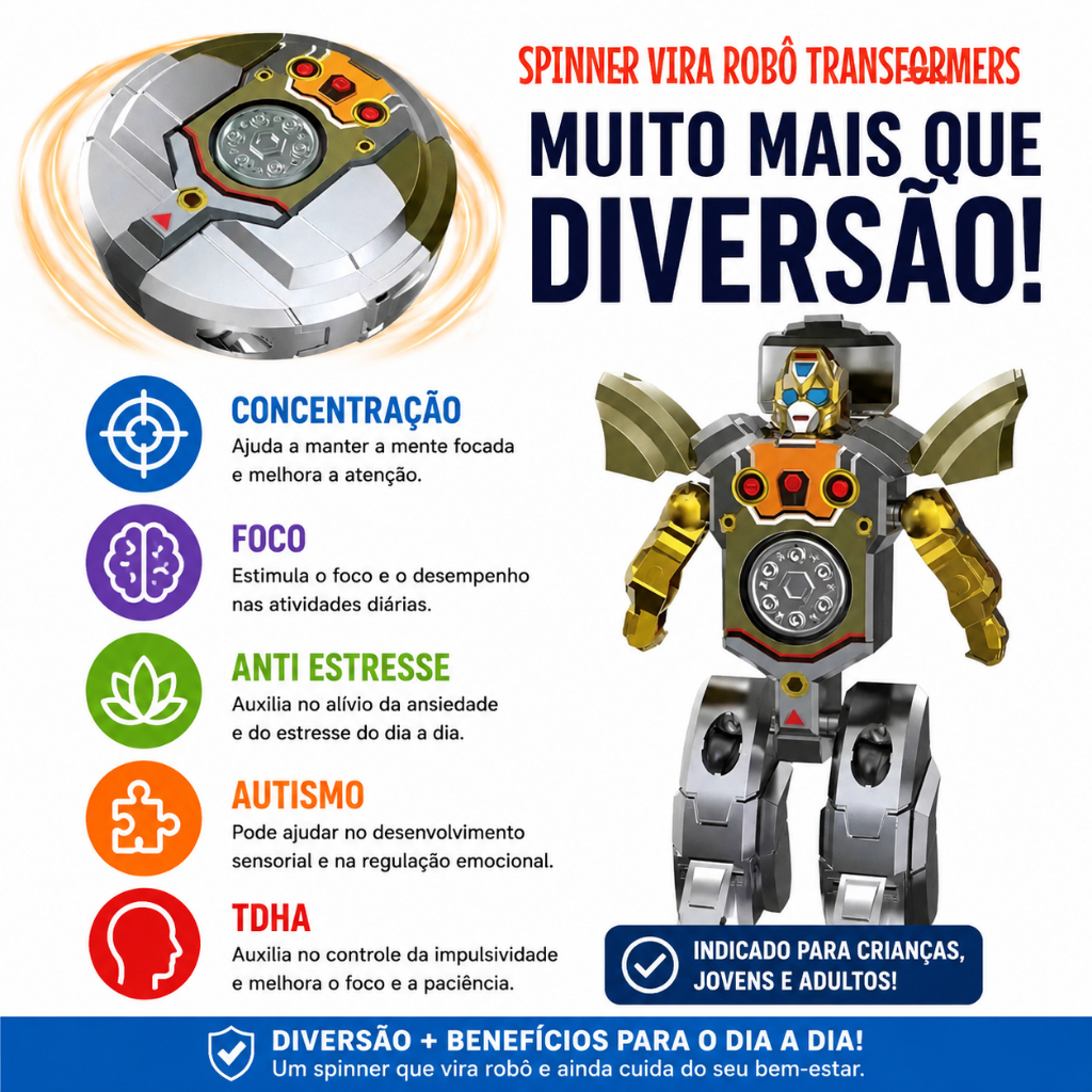 HAND SPINNERS BRINQUEDO GIRATÓRIO ANTI ESTRESSE AUTISMO TDHA QUE VIRA ROBÔ