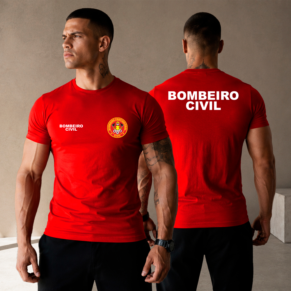 Camiseta 100% Algodão Camisa Uniforme Bombeiro Civil Unissex Trabalho Serviço Envio Imediato