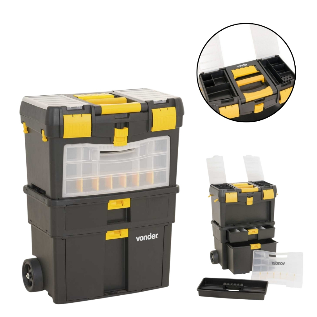 Caixa Plástica para Ferramentas com Rodas CRV0100 Vonder Organizador Multiuso portátil