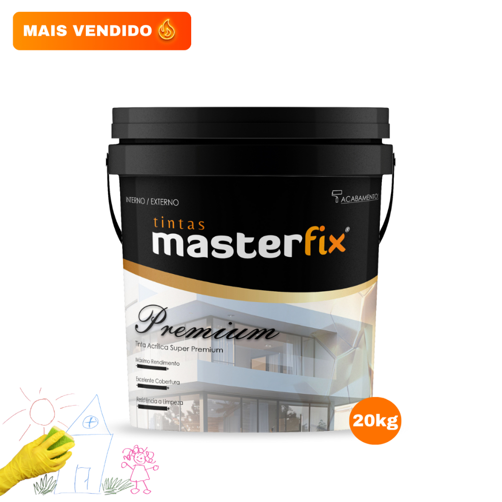 Tinta Acrílica Fosca Premium 20Kg Lavável Antimofo Masterfix