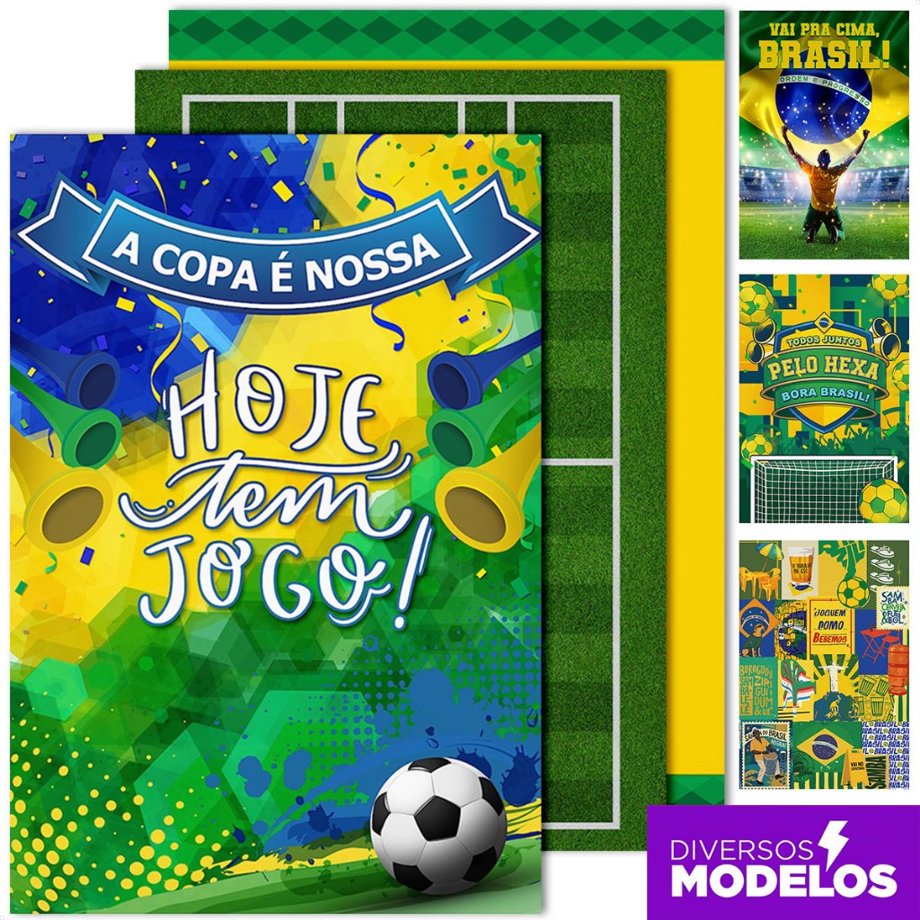 Painel Copa Retangular 1,50x2,20m Decoração Festa Futebol Brasil Em Tecido Sublimado