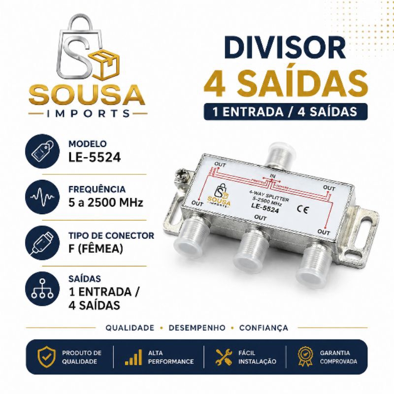 Divisor De Sinal Para Antena De Tv 1x4 Splitter 5-2500 Mhz LE-5524