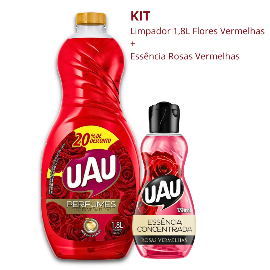 KIT Limpador Perfumado 1,8L Flores Vermelhas e Sedução UAU + Essência  Perfumes Rosas Vermelhas