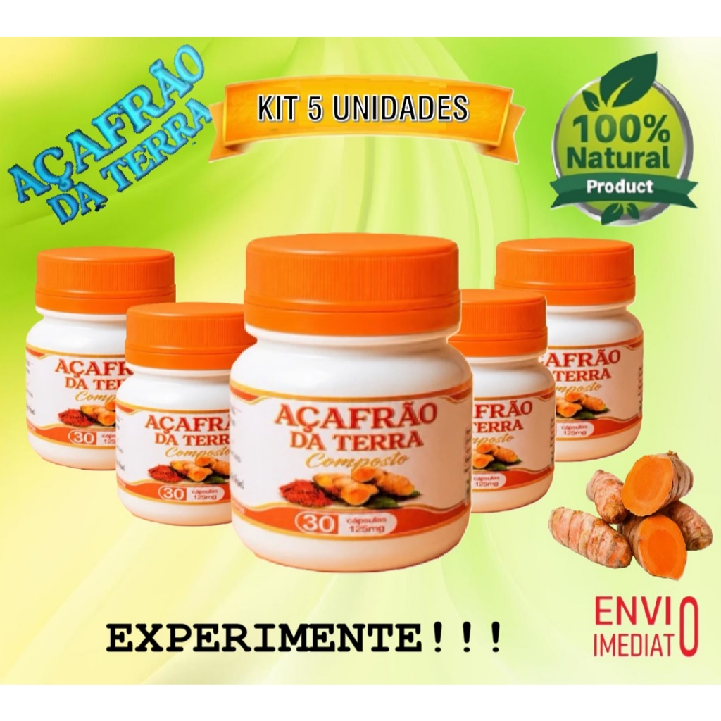 Açafrão da Terra composto com colágeno II 5 Potes 30 caps