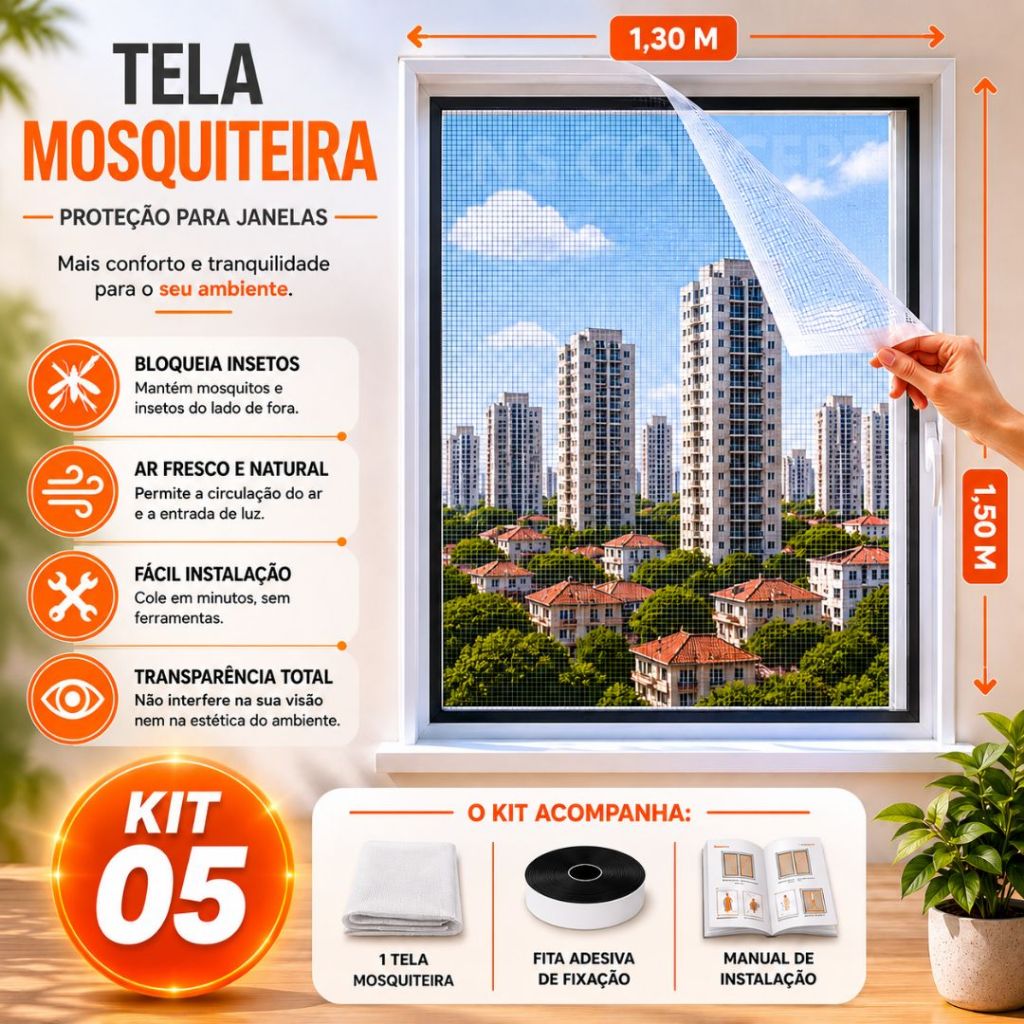 Kit 5 Tela Mosquiteiro Para Janela 1,3x1,5m Com Velcro Anti-inseto Mosquito Janela Autocolante Pernilongo