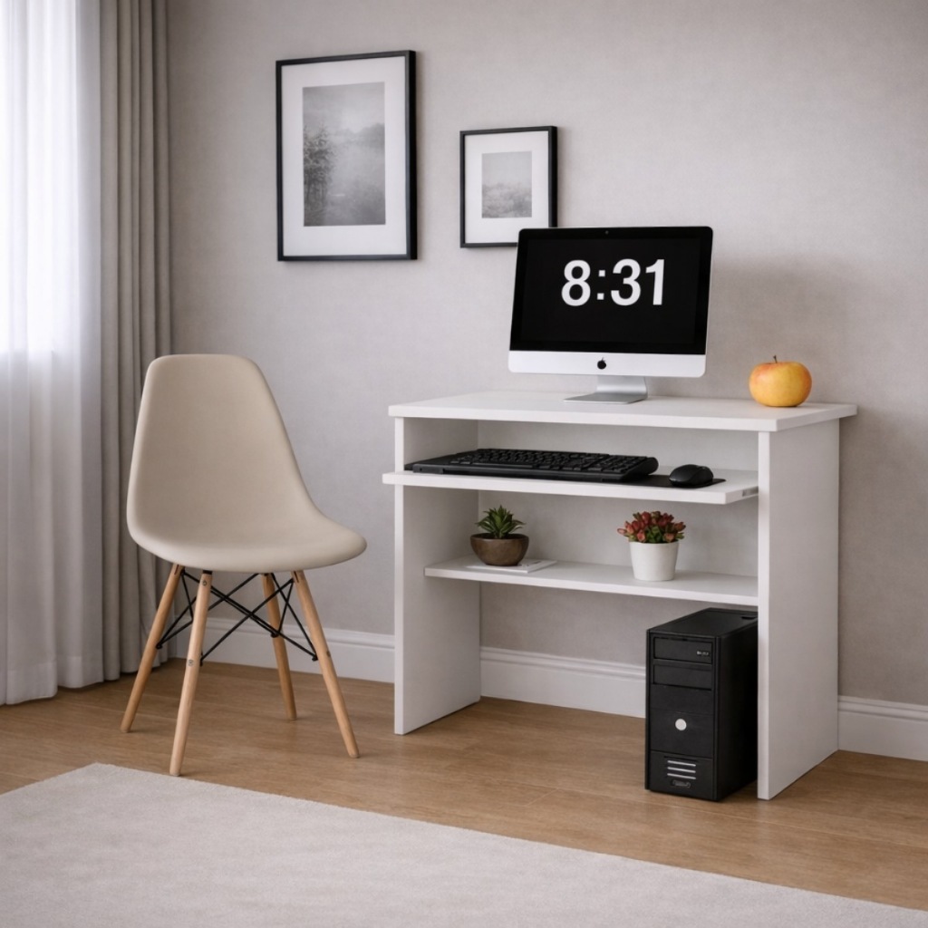 Mesa Para PC Compacta Com Gaveta Organizadora E Cadeira Ideal Para Trabalho E Informática