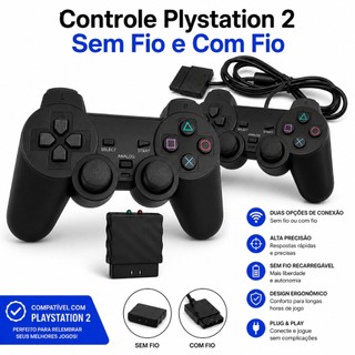 Controle Ps2 Joystick Sem Fio e Com Fio Analógico Playstation 2 Ergonômico Plug And Play