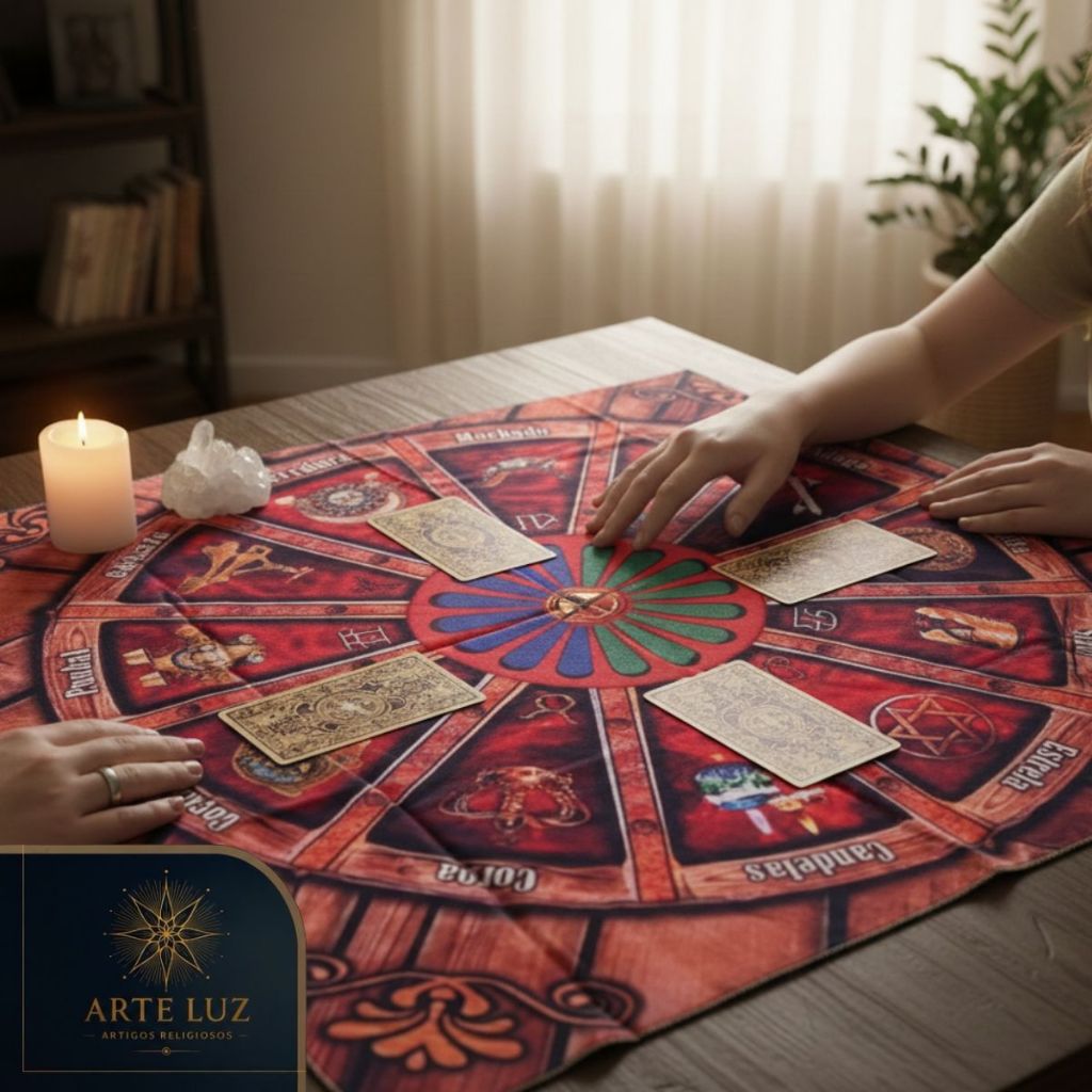 Toalha de Tarot Baralho Cigano 1x1m - Tapete Mesa Tarot Vermelha Espiritual