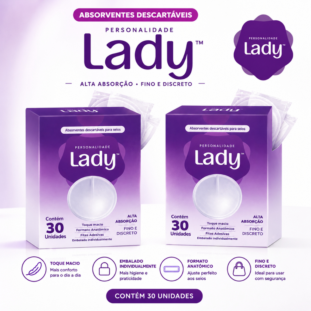 kit Absorvente de Seios Descartável Amamentação Pôs Parto Personalidade Lady 60un