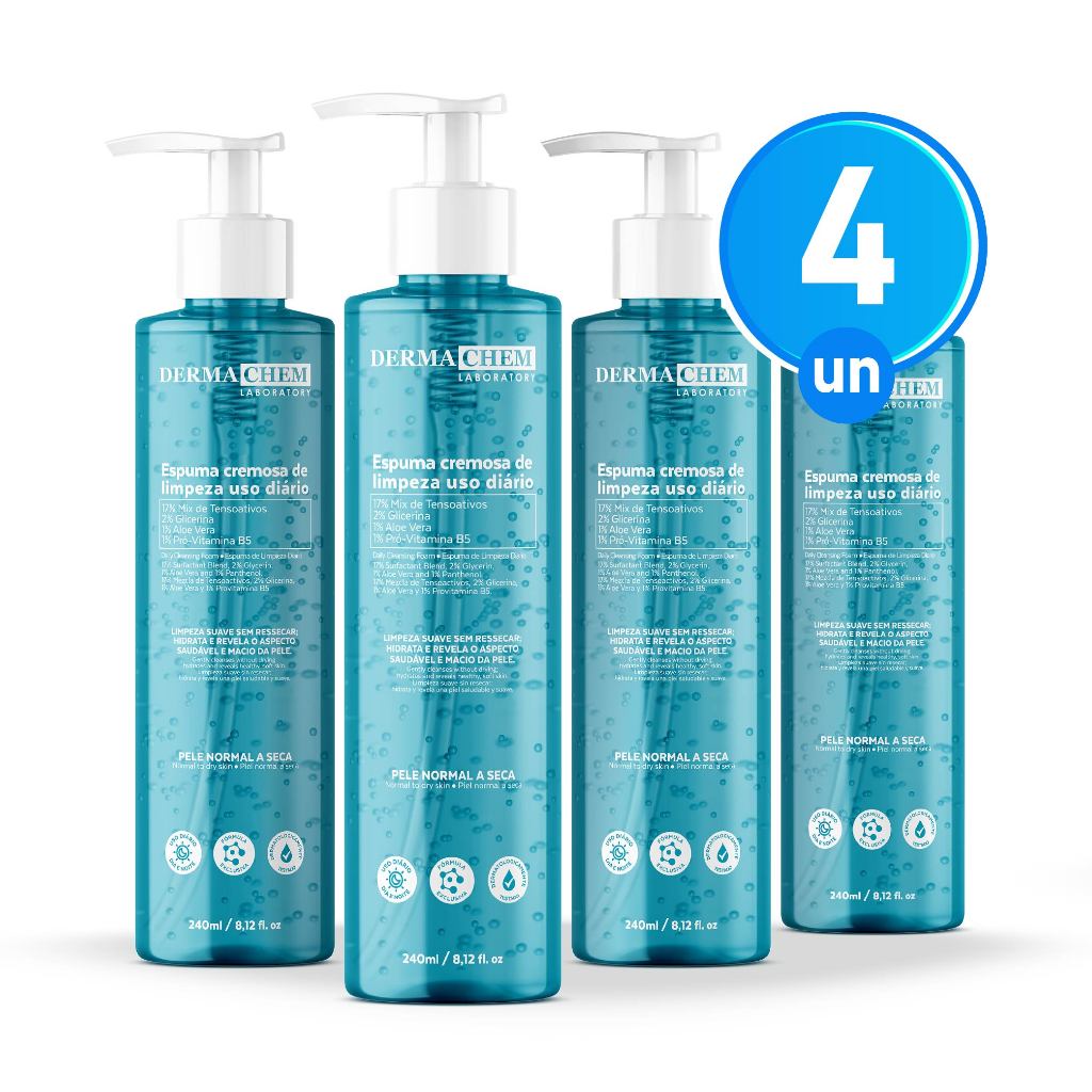 Kit 4 Espuma Cremosa de Limpeza Facial 240ml Hidratação e Maciez da Pele Com Alo