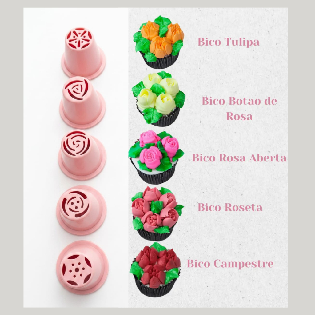 Bico Russo com 5 Formatos de Flores para Bolo/ Cupcake Buque