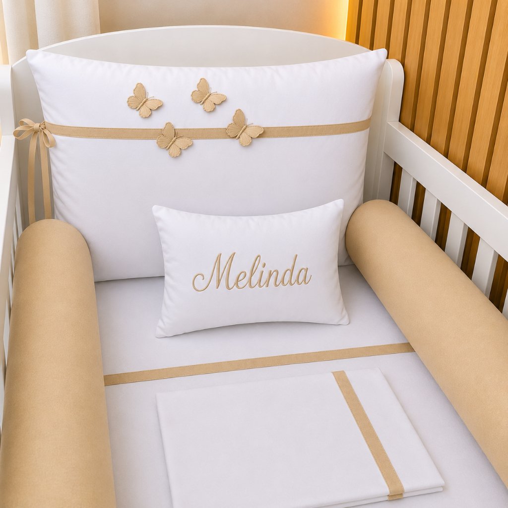 Kit de Berço Personalizado Americano Toque de Algodão Micropercal Borboletas