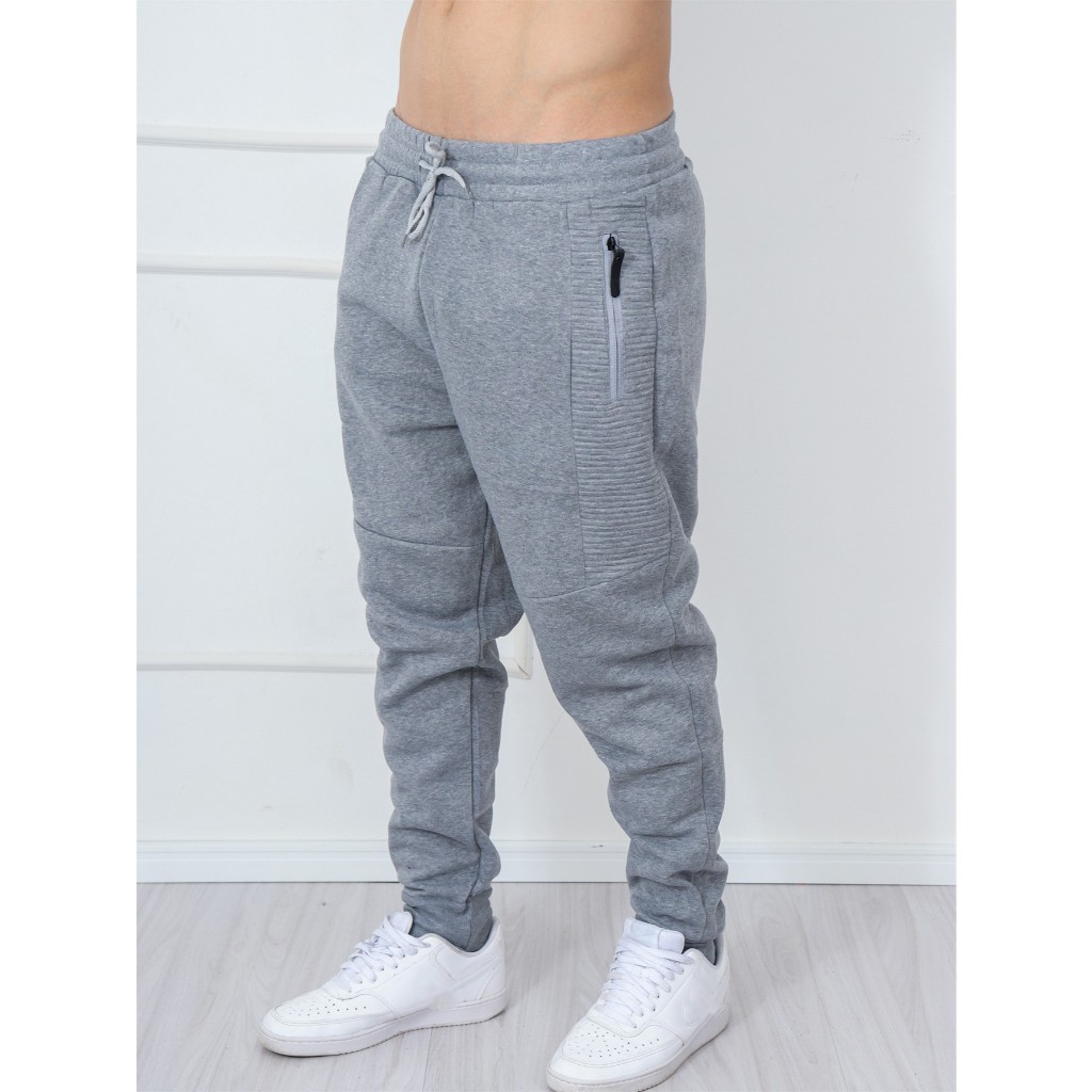Calça moletom  com lã masculinas /Bolsos com ziper /Cintura elástica