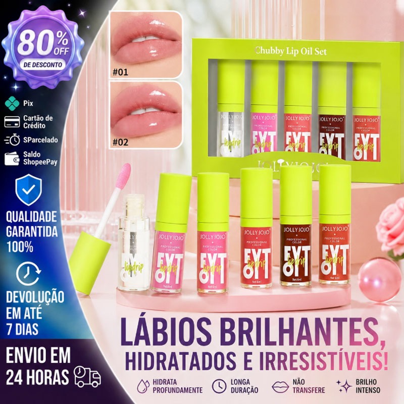 Kit Óleo Labial Hidratante 5 ou 2 Unidades Gloss Labial Nutritivo Brilho Natural MK188