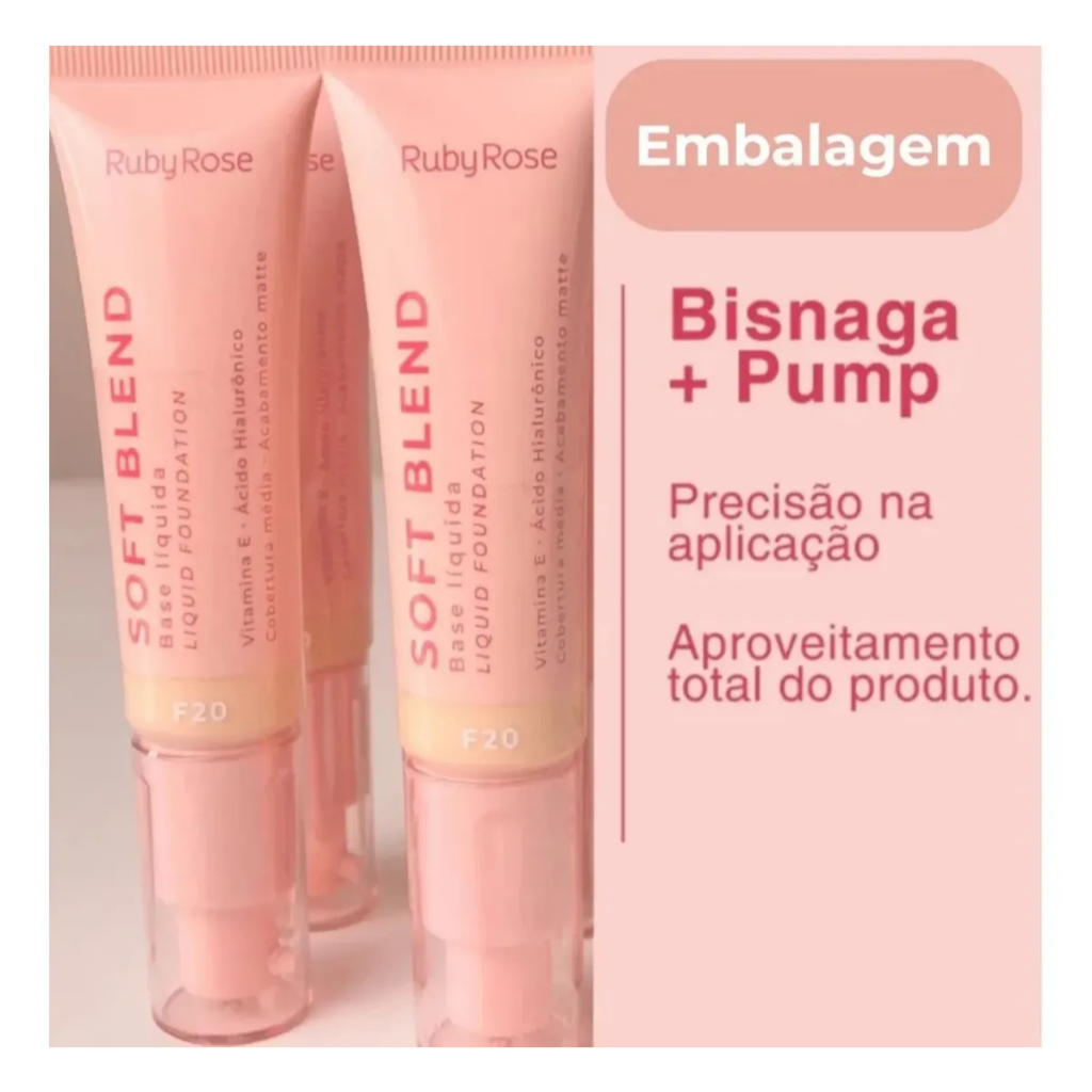 Nova Base Liquida Ruby Rose Soft Blend alta cobertura maquiagem