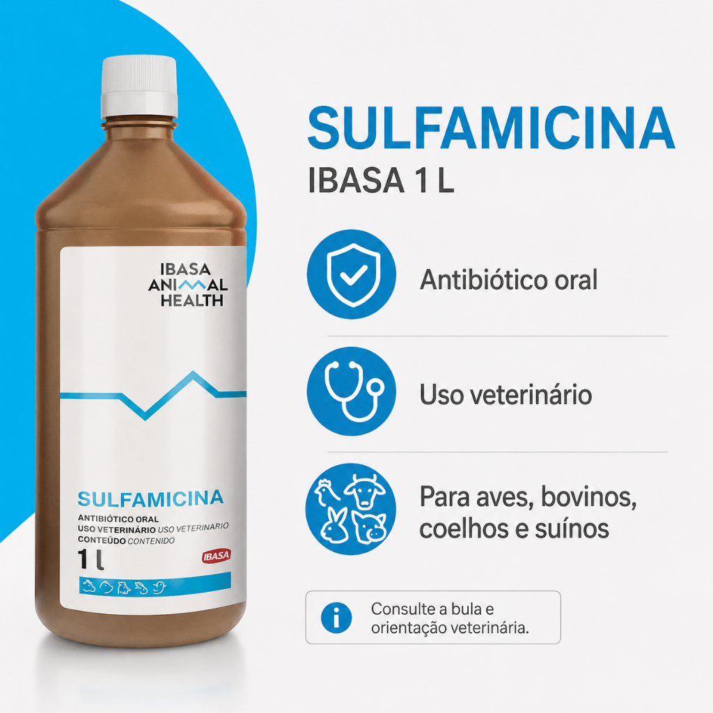 Sulfamicina Ibasa 1L Antibiótico Oral Uso Veterinário - Envio Imediato