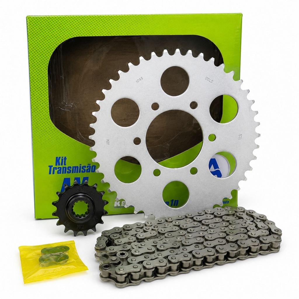 KIT RELAÇÃO TRANSMISSÃO AM GOLD KAWAZAKI Z800 (TODAS) 45T - 15T CORRENTE 520EX - 114L COM RETENTOR