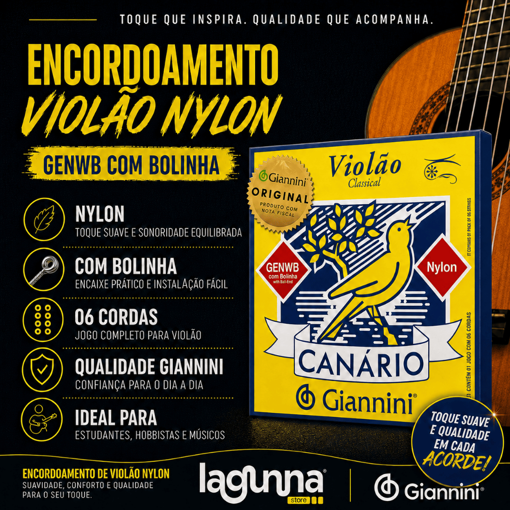 Encordoamento Violão Nylon Giannini Canário GENWB Tensão Média com Bolinha