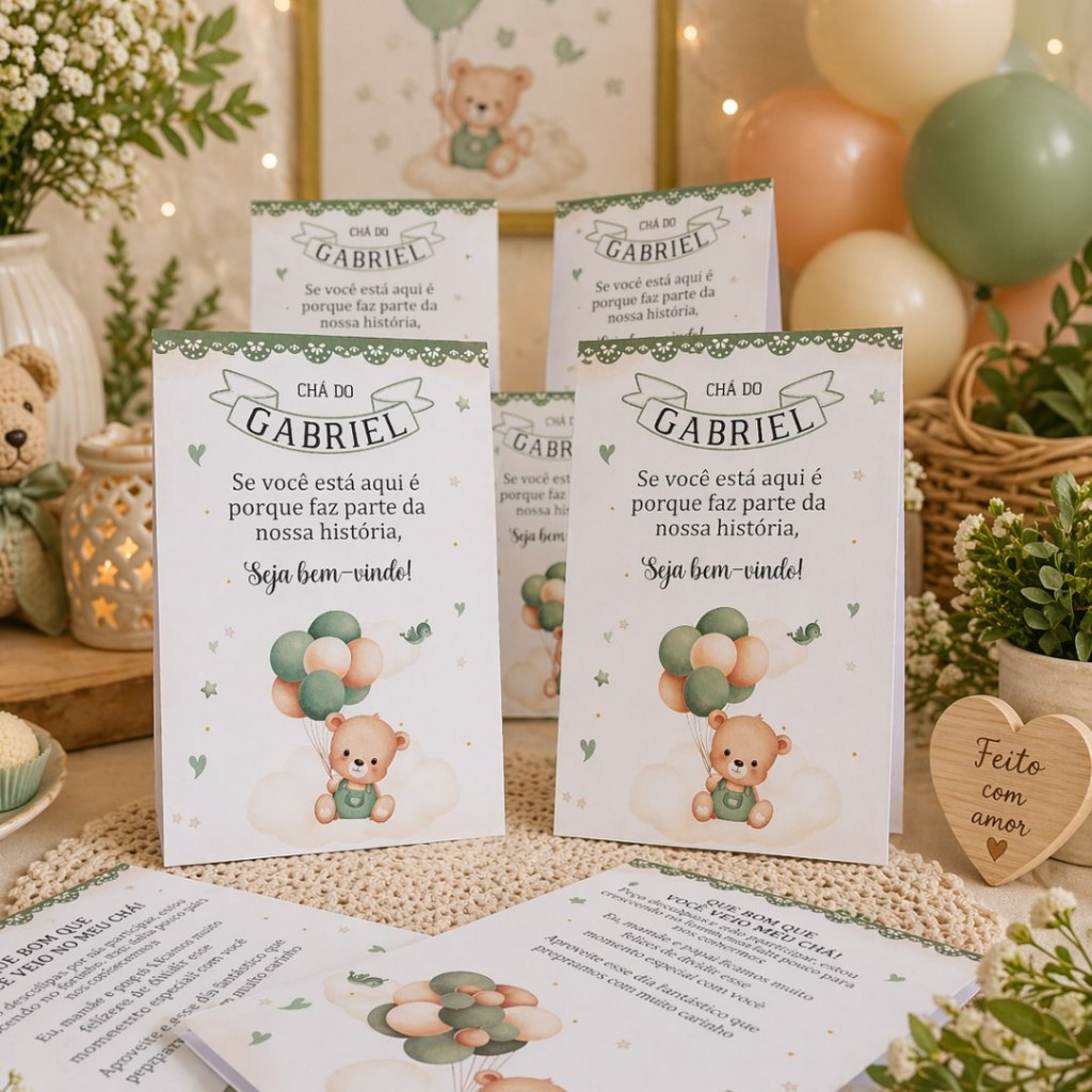 Centro de mesa agradecimento enfeite de mesa personalizado ursinho verde chá de bebê