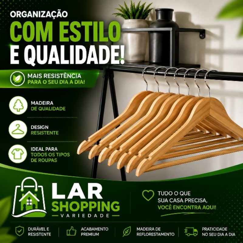 Kit 3 Unidades Cabides De Madeira com Verniz Adulto Saia Vestido Calça Bermuda cabideiro