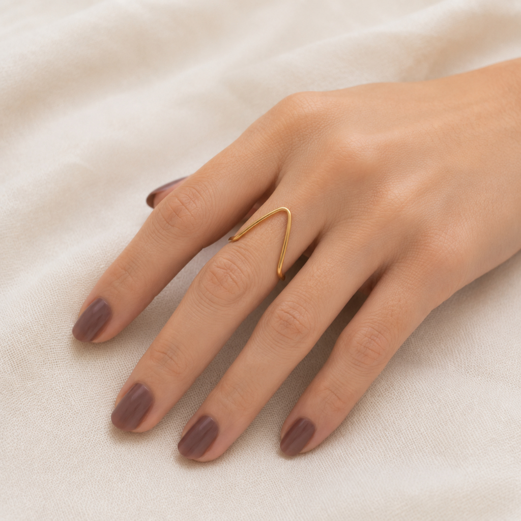 Anel Regulável Feminino Estilo Geométrico Moderno Dourado Leve com Garantia Banhado a Ouro 18k