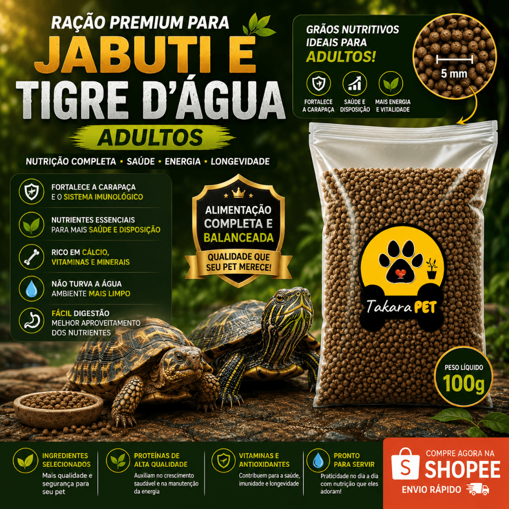 Ração Premium para Tigre D’Água e Jabuti Adulto 100g Crescimento Saudável e Casco Forte