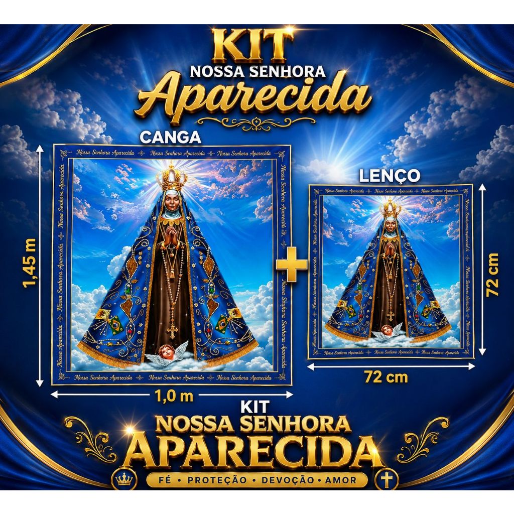 Canga+lenço  Nossa Senhora Aparecida Azul – Arte Religiosa Exclusiva, Fé e Proteção