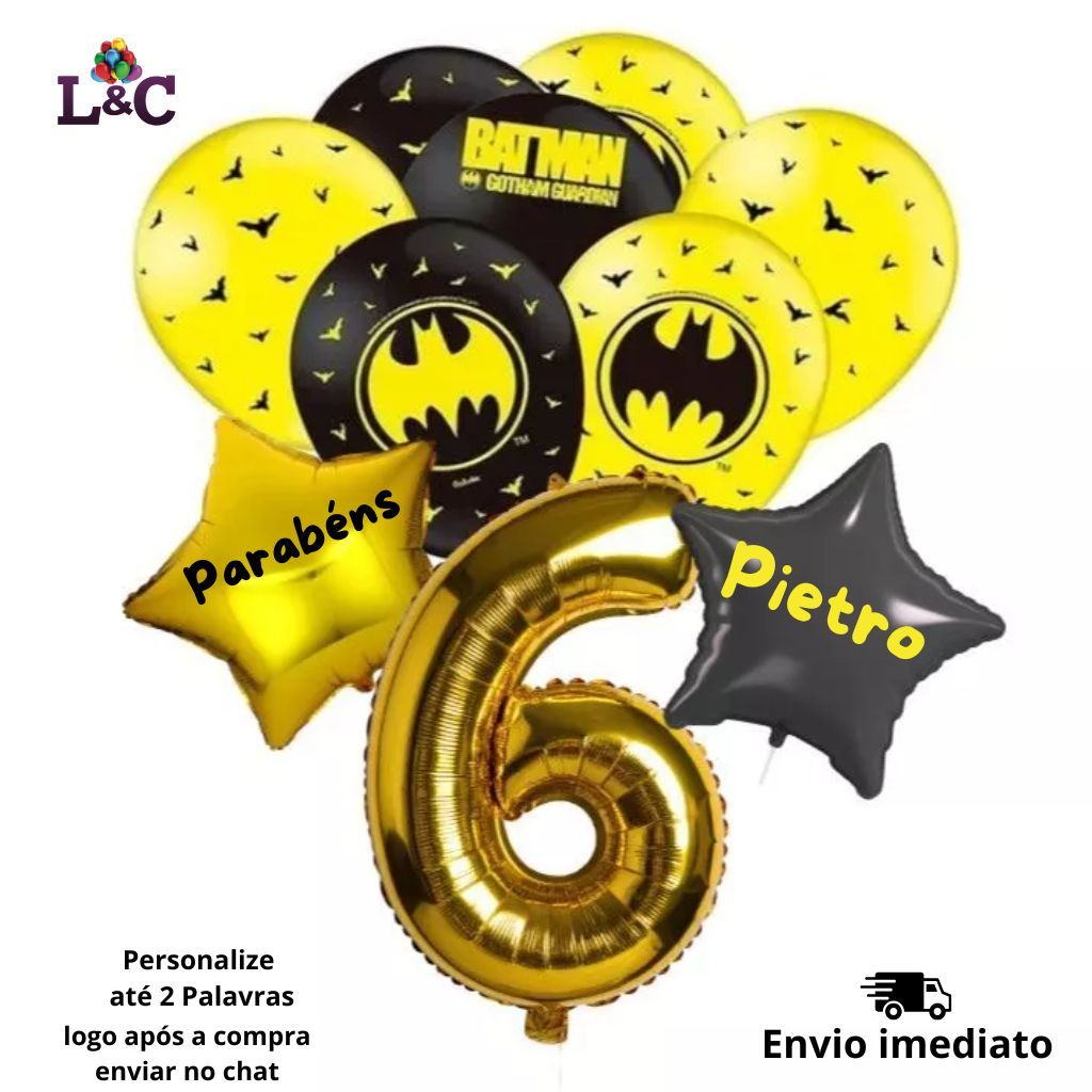 Kit Balões do Batman Personalizado com numero da idade a escolha