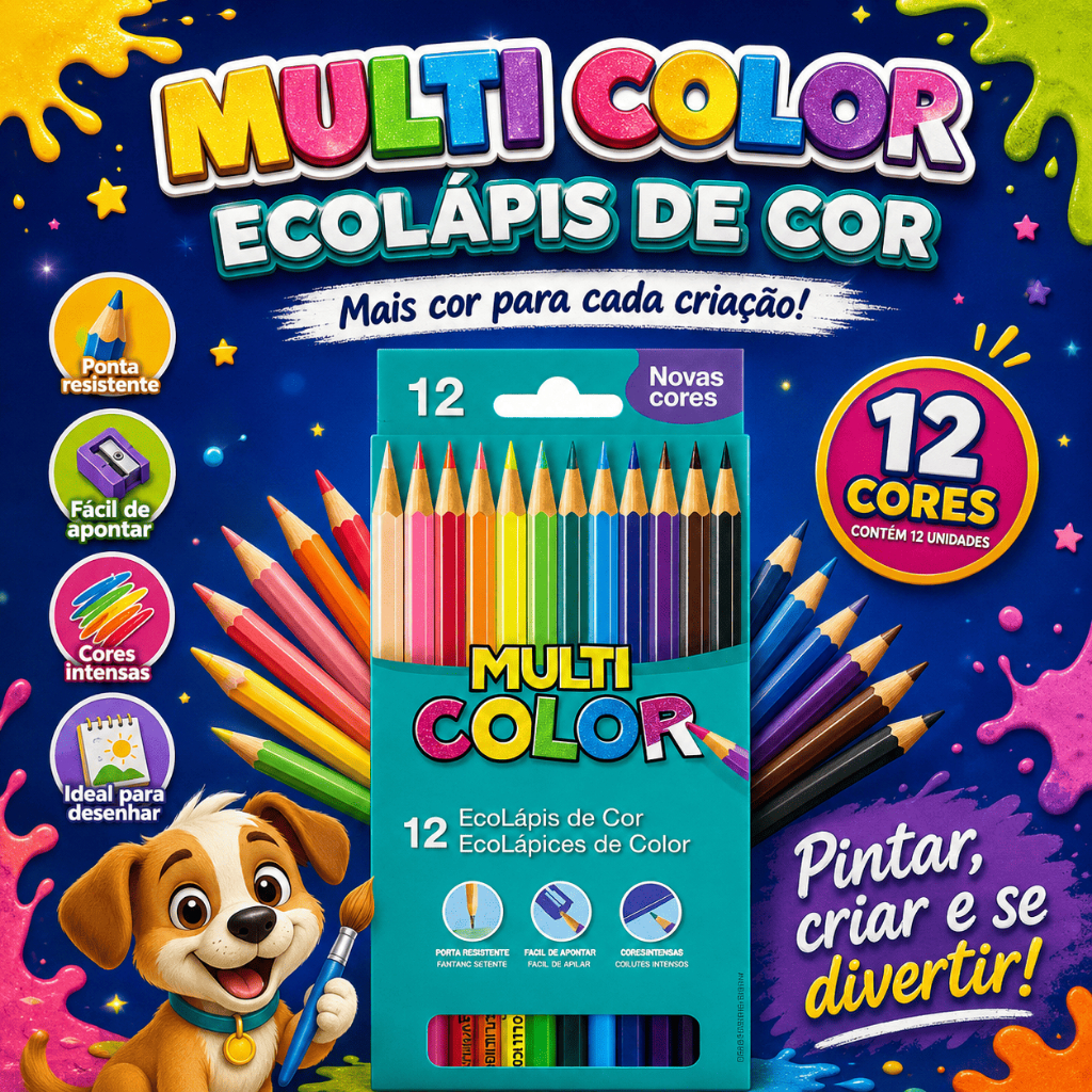 Lapís De Cor Profissional Multicolor Escolar 12 cores