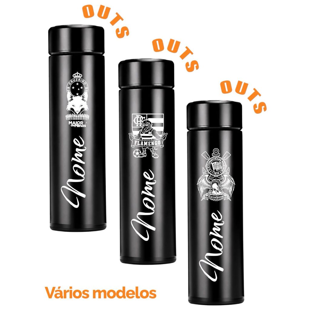 Garrafa Térmica Inteligente Termômetro Led Digital Para Monitorar Temperatura 500ml Personalizada Times Brasileiros
