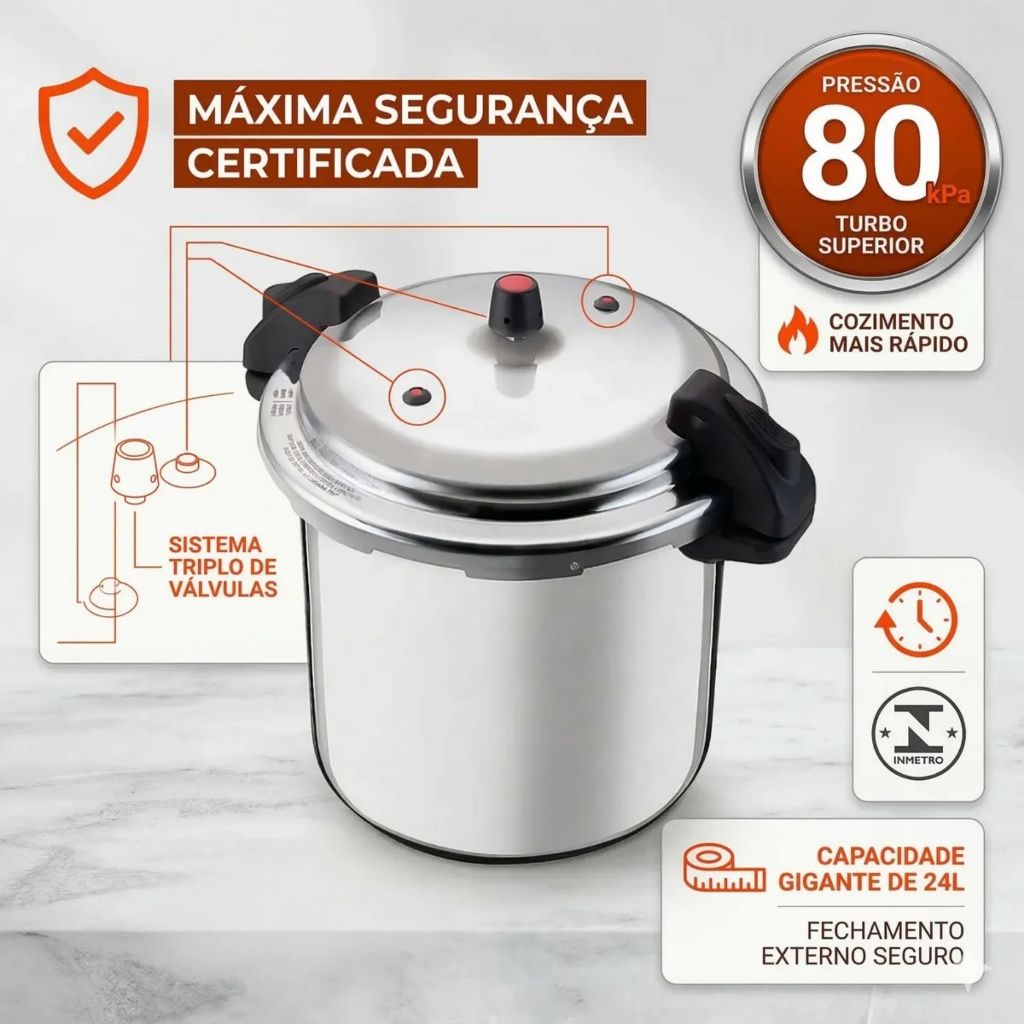 Panela De Pressão Alumínio  Grande de 7,10,20 e 24L Fechamento Externo Cozinha Industrial Seguro