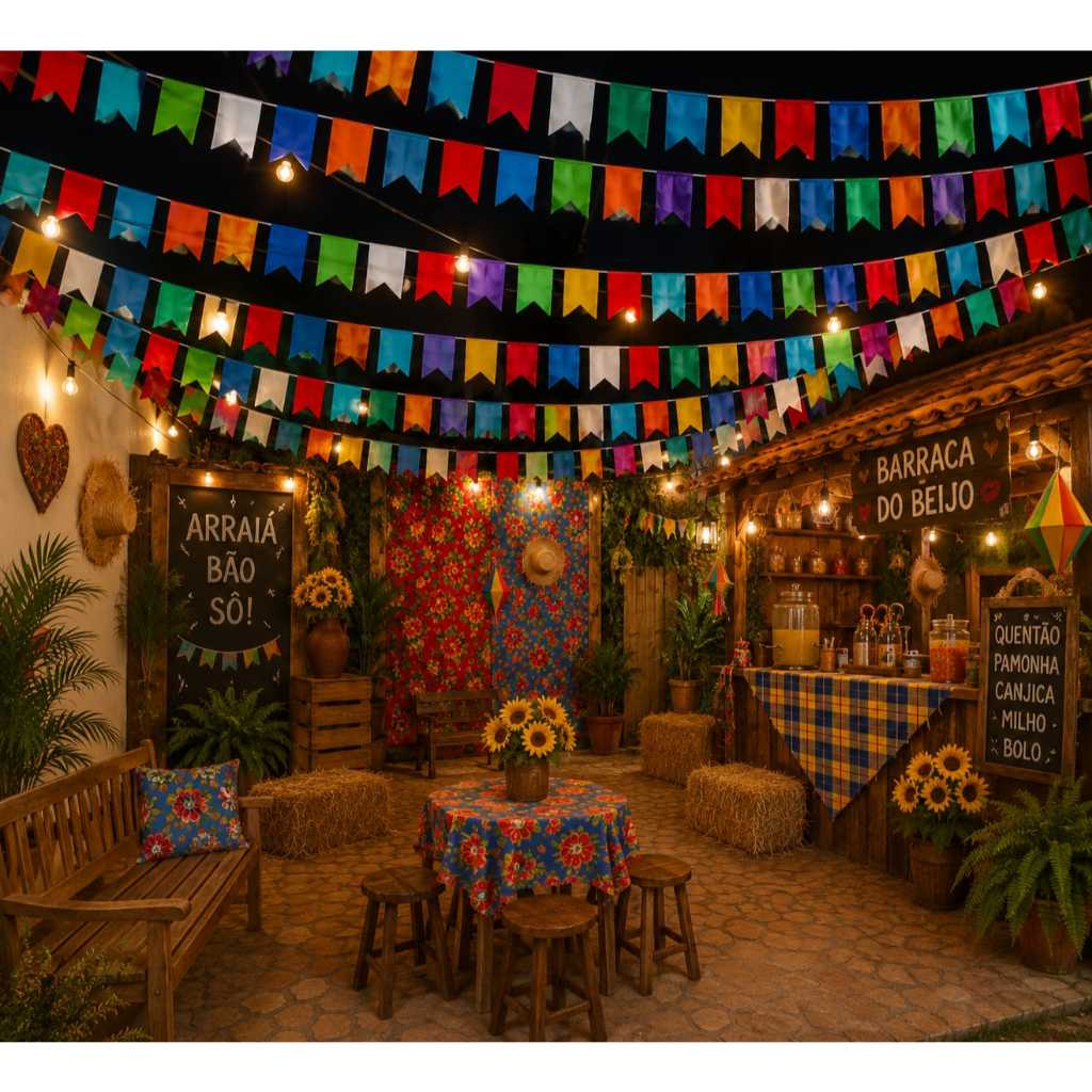 Kit Bandeirinhas  20x15 com 80 metros de cordão - Festa Junina - São João - Arraiá