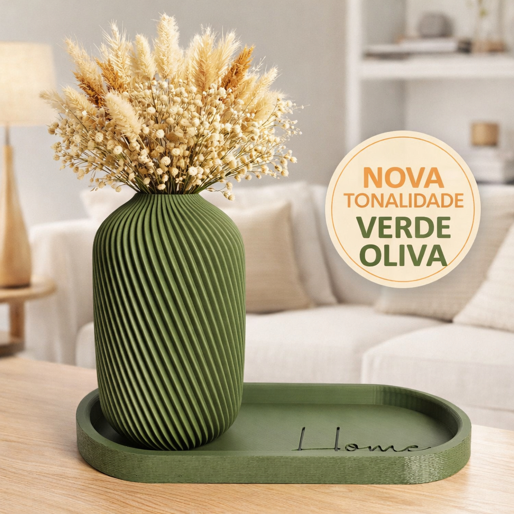 Kit Vaso Decorativo com Bandeja Decoração Moderna Minimalista Sala Mesa Aparador Escritório Clean