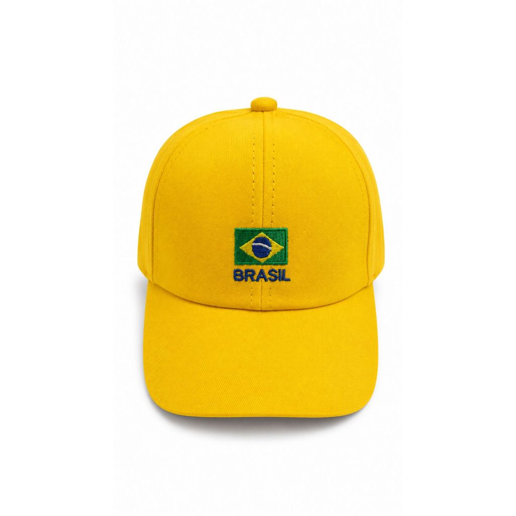 Boné Infantil Brasil Amarelo Aba Curva Ajustável Premium Menino Menina Torcedor