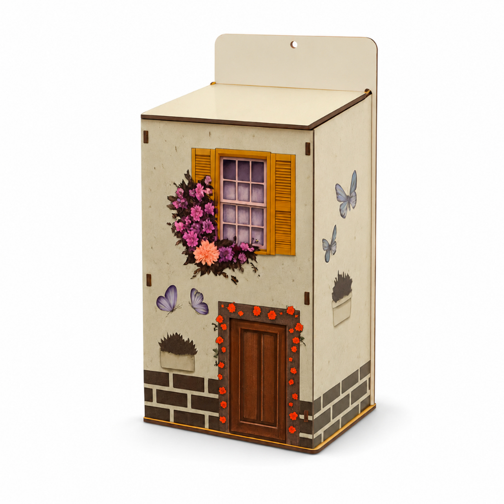 Puxa Saco MDF Casinha Organizador Sacolas Plasticas Cozinha Decorativo 31cm