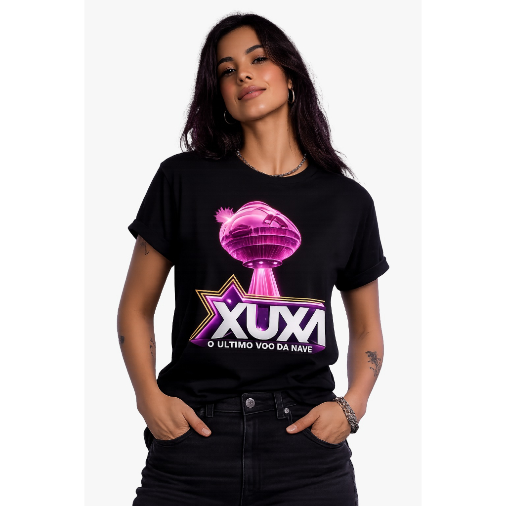 camiseta em algodão xuxa, o ultimo voo da nave linda blusa