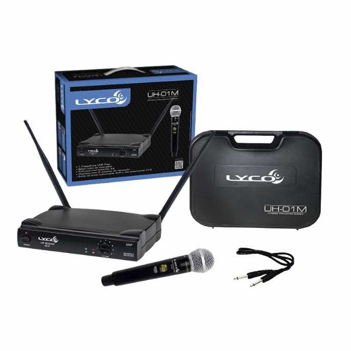 Microfone Sem Fio Lyco Modelo UH-01M de Mão Dinâmico UHF Preto 1 Frequência fixa Diversity 2 antenas