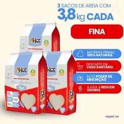 Kit 3 Areia Biodegradável Fina 3,8 Kg para Gatos - Great Pets