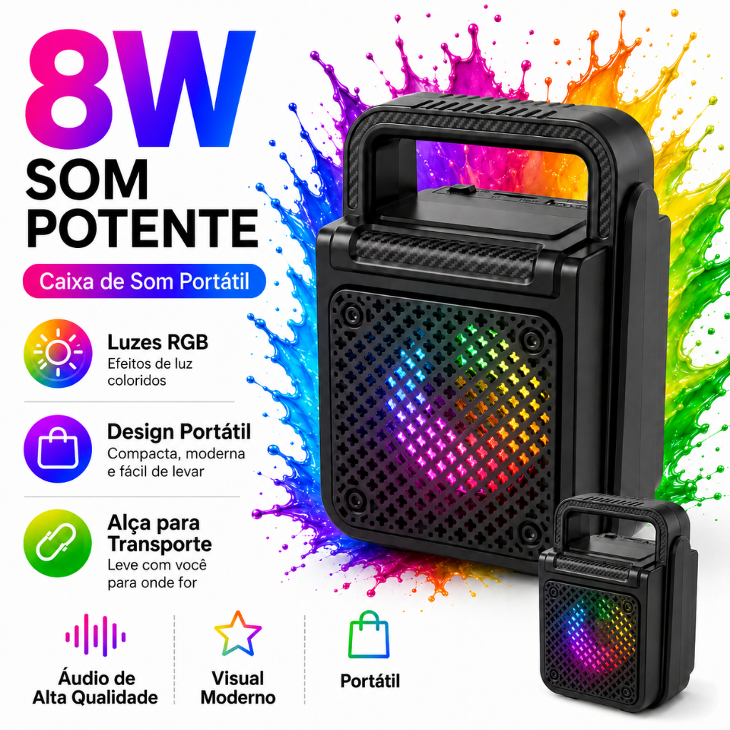 SinG-e Caixa de Som Bluetooth 8W Bateria 1200mAh Portátil