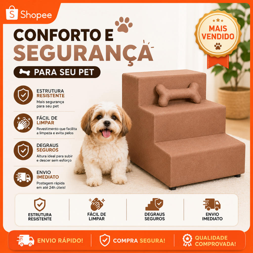 Escada Pet Cachorro e Gato Rampa Sofá Cama Casinha