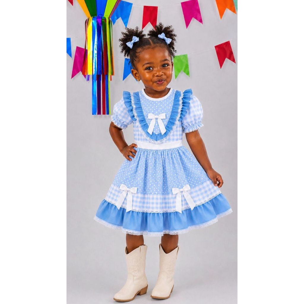 Vestido Festa Junina Xadrez Colorido Meninas Quadrilha Arraiá, São João Festa Julina Escola Fantasia