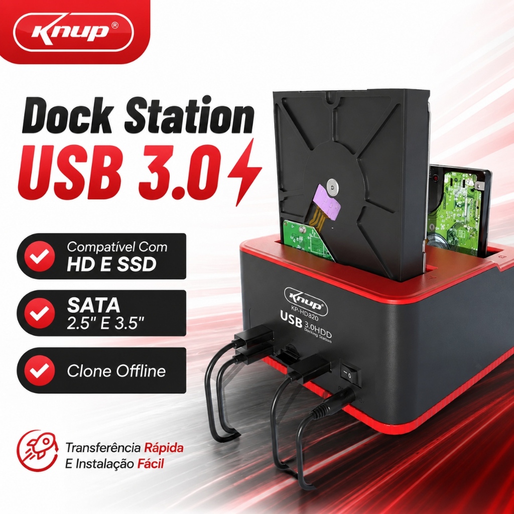Dock Station Hd Sata USB 3.0 Knup Pc Notebook Hdd Sata 3.5 E 2.5