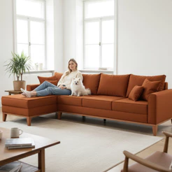 Sofá 4 Lugares Beny com Chaise Esquerdo Suede Terracota