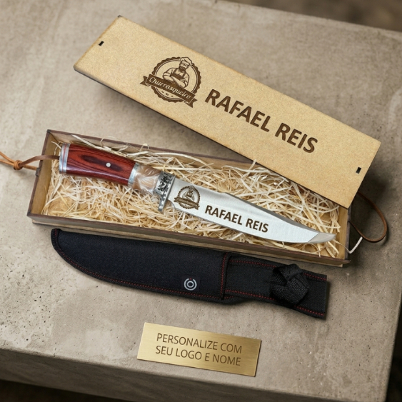 Faca Grande com Nome Presente Personalizado a Laser Cabo de Madeira + CAIXA PERSONALIZADA