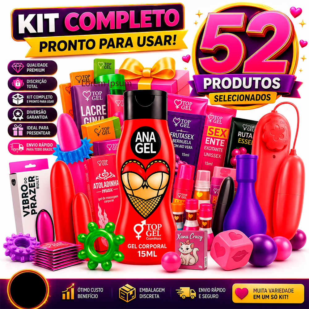 Kit 52 Sex Shop Produtos Eróticos Sexy Shop casal c/ vibrador Golfinho feminino lubrificante sexshop intimo hot