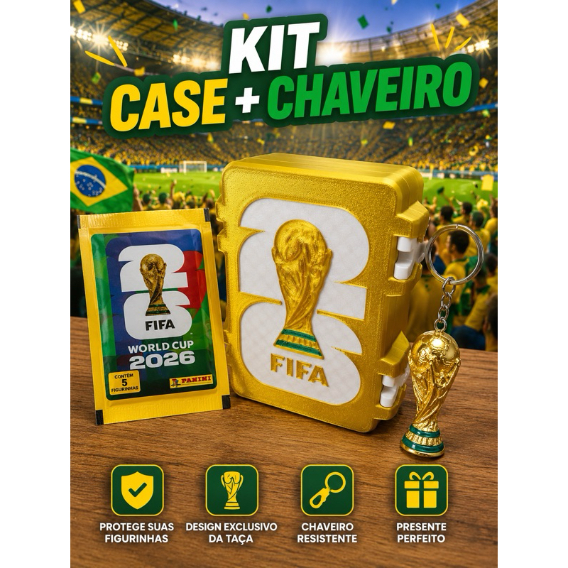 Kit Porta Figurinhas Copa do Mundo FIFA 2026 Até 500 Unidades + Chaveiro + Pacotinho de Figurinhas